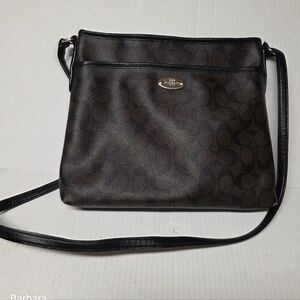 Coach Rowan Brown/Black Coated Canvas Logo Messenger Crossbody Bag